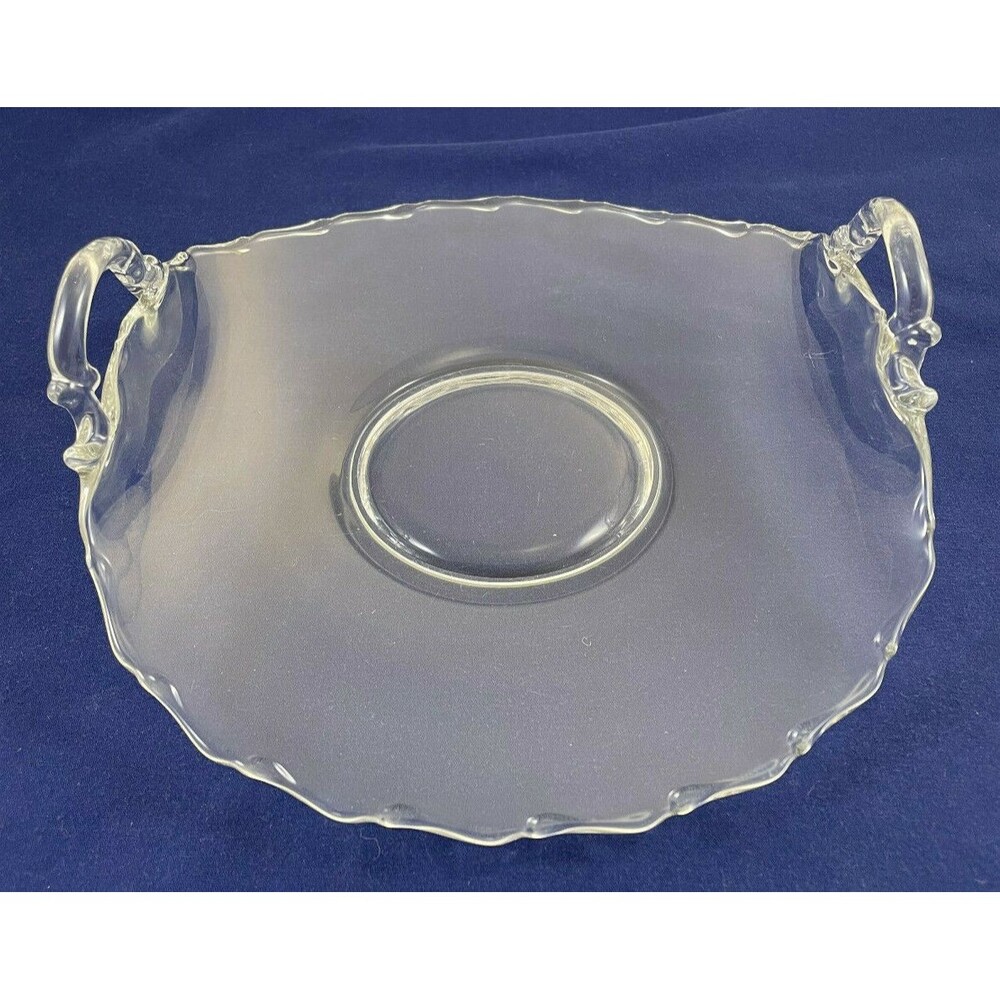 Fostoria Curved Platter Tray Double Handle Candy Dish Vintage Clear 9.5" Thin